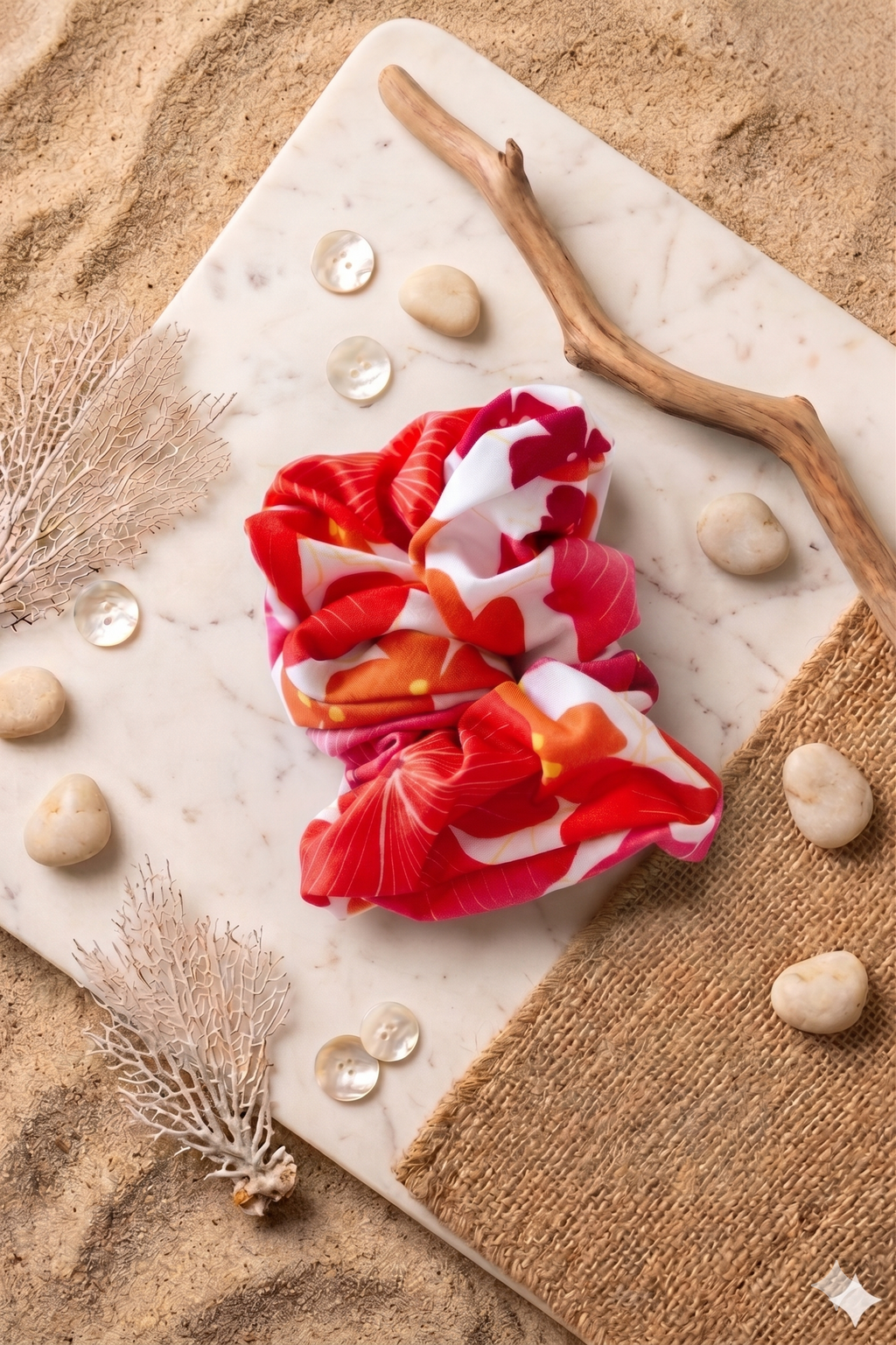 Chouchou Tiare motif floral tropical, idéal pour la plage et le quotidien recycle