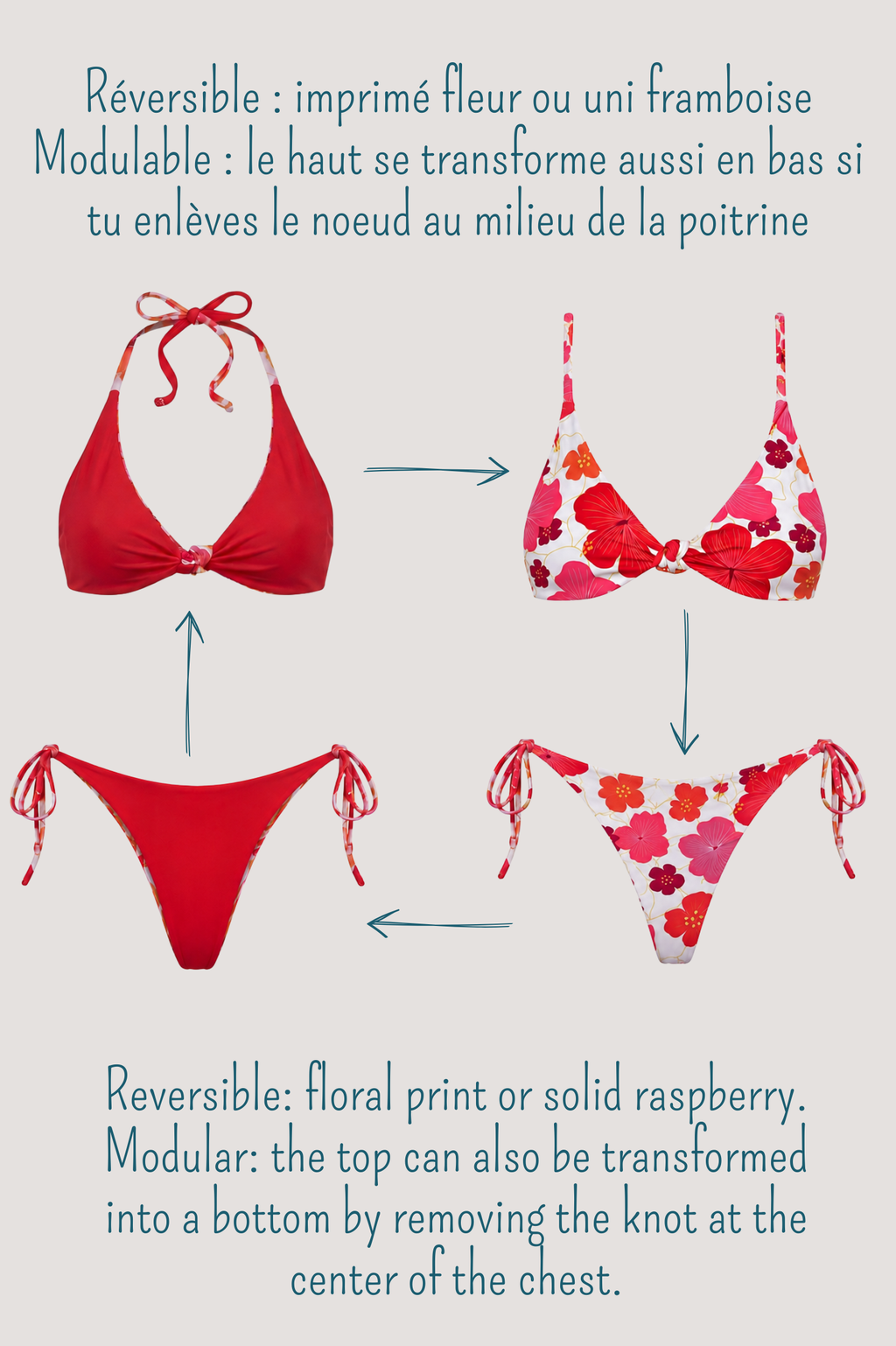 Le haut de maillot Tiare réversible et modulable se porte aussi bien en haut qu’en bas. Un design polyvalent pensé pour varier les styles avec confort et liberté.