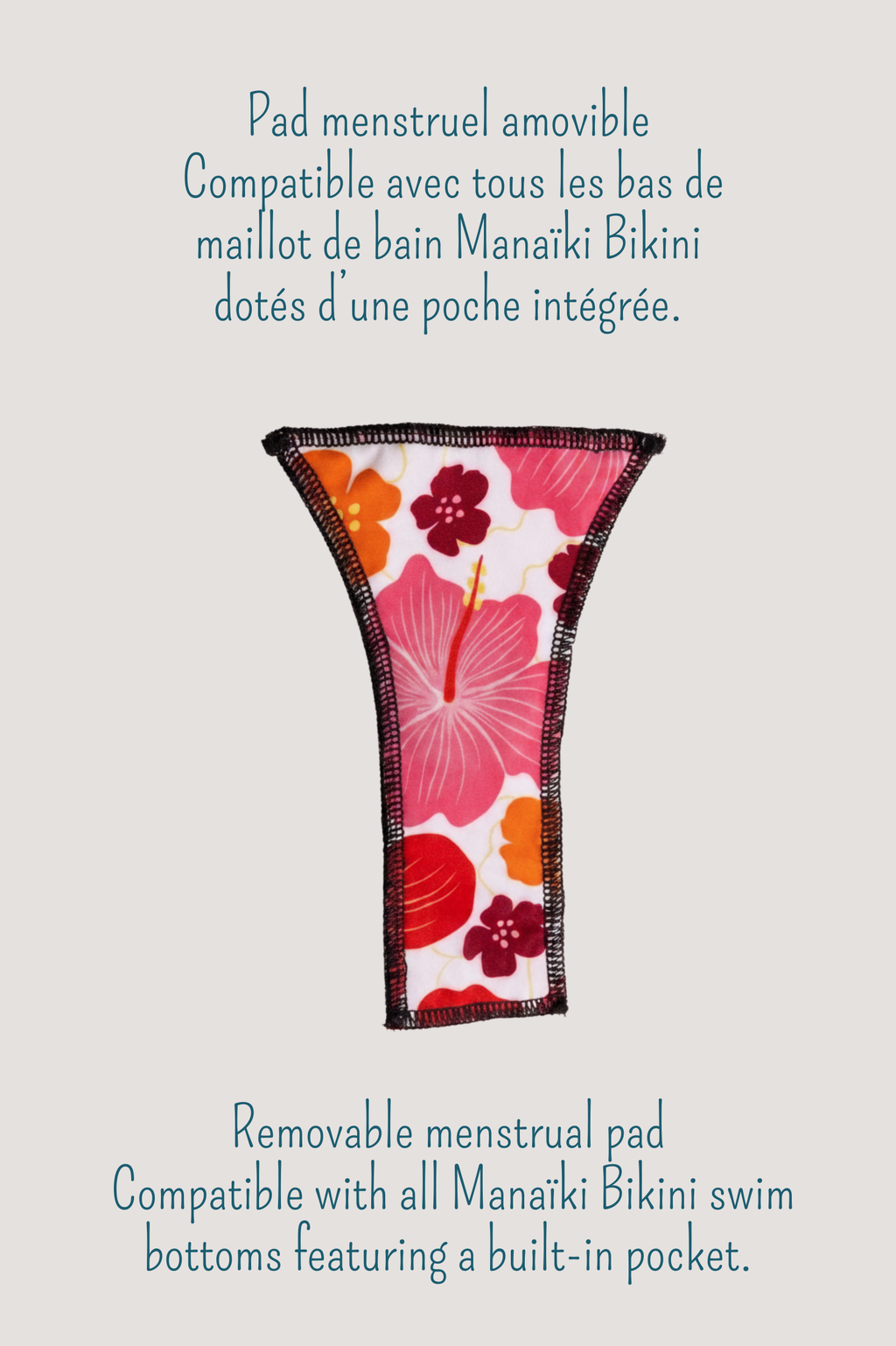 Pad menstruel aquatique réutilisable adapté aux flux légers upcycling fleuri