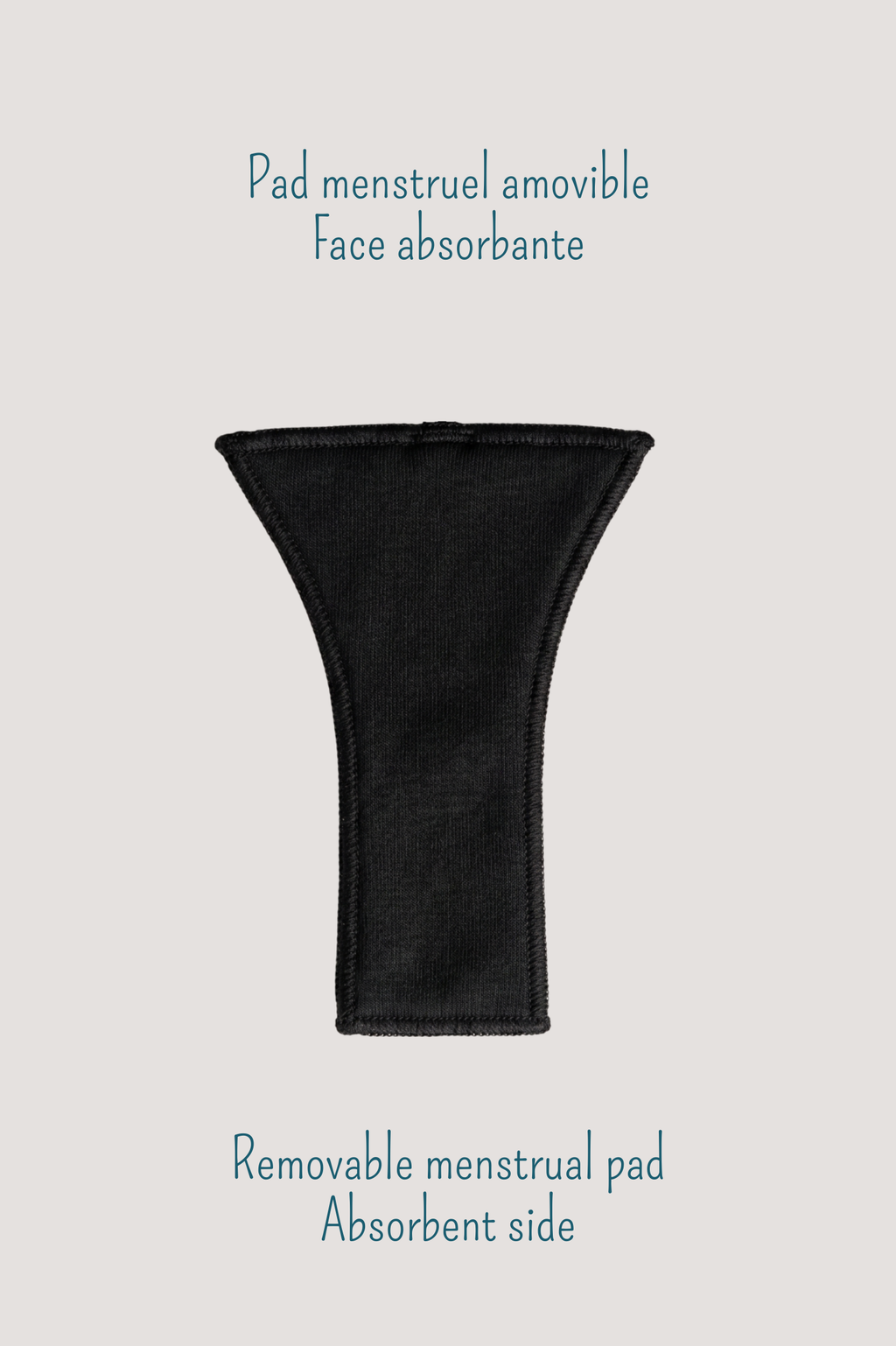 Vue arrière du pad menstruel drainant avec technologie absorbante amovible