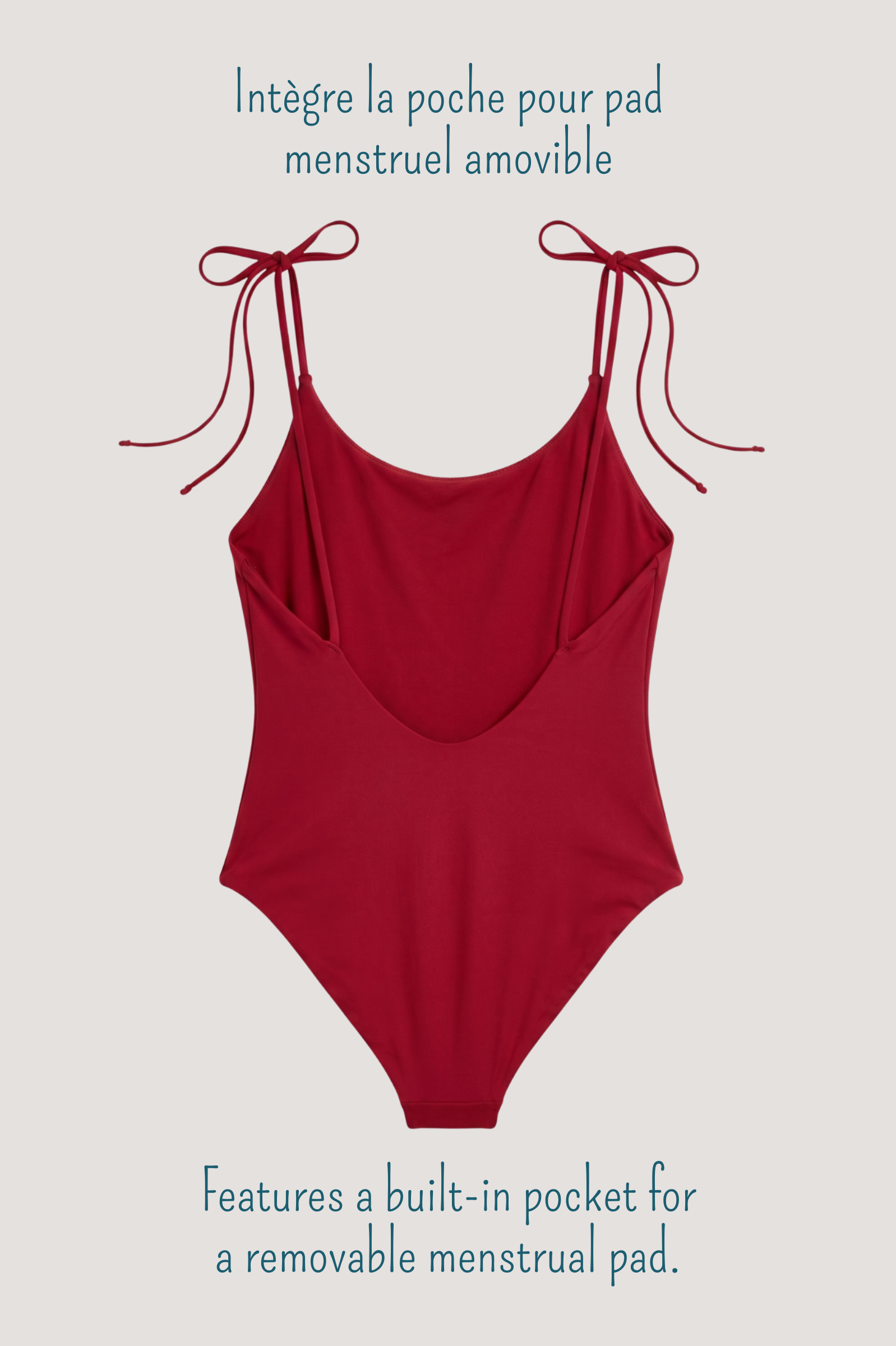 Vue arrière du bas de bikini Ika uni couleur framboise au style minimaliste.